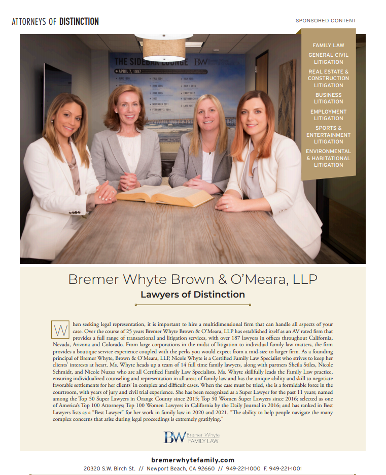 Bremer Whyte Brown & O'Meara, LLP - Lawyers of Distinction Article